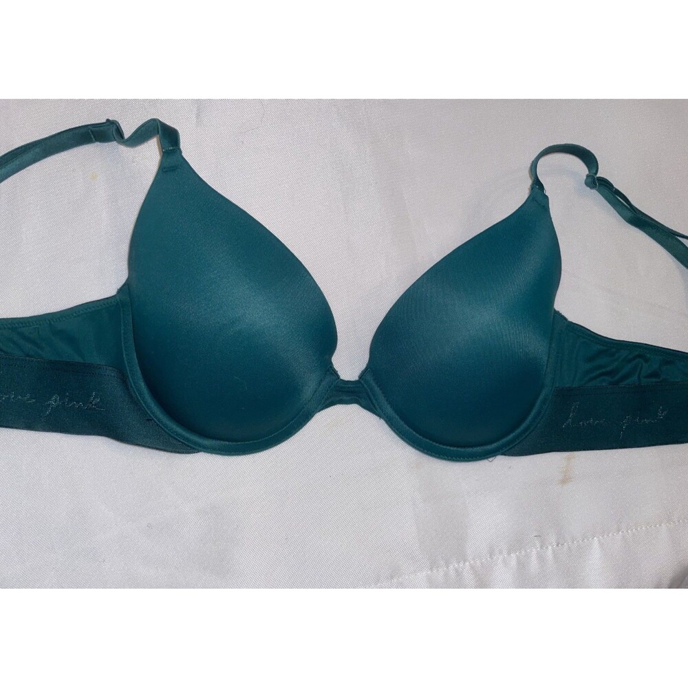 Victoria Secret PINK 34B bra Push up Wear everywhere logo band green